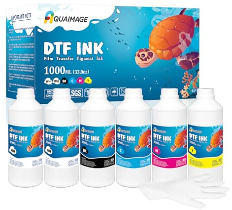 Aquaimage Premium DTF Ink 6000 ml, DTF Transfer Ink for PET Film, Refill Ink for printheads ET-8550, XP-15000, XP600, I3200, L1800, Direct to Film Heat Transfer Printing, 1000ml x 6 (2W+BKCMY)