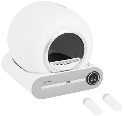 Wiesenfield WIE-SL-03 Selbstreinigendes Katzenklo mit App-Steuerung ⌀25 cm Öffnung 65 l Innenraum inkl. Müllbeutel automatische elektrische Katzentoilette mit WiFi steuerbar | ⌀25 cm Öffnung, 65 l Innenraum, WiFi steuerbar, Inkl. Müllbeutel, Automatisch elektrisch