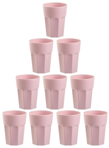 Engelland - 10 x Plastikbecher, Trinkbecher, Rosa, Pastellfarben, 400 ml, Eichstrich, bruchfest, stapelbar, Mehrweg, Kunststoff, wiederverwendbar, Party-Becher, Trink-Glas