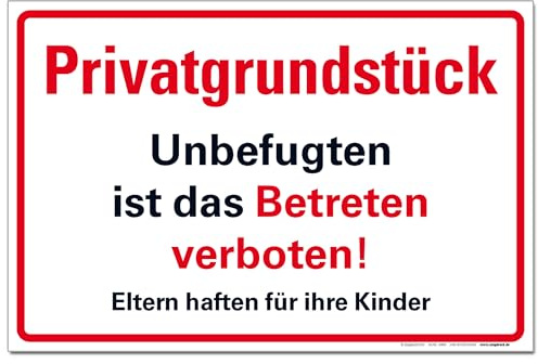 Privatgrundstück Betreten verboten Schild Hinweisschild PVC 300 x 200 x 3 mm Vorgebohrt B1-Zertifiziert