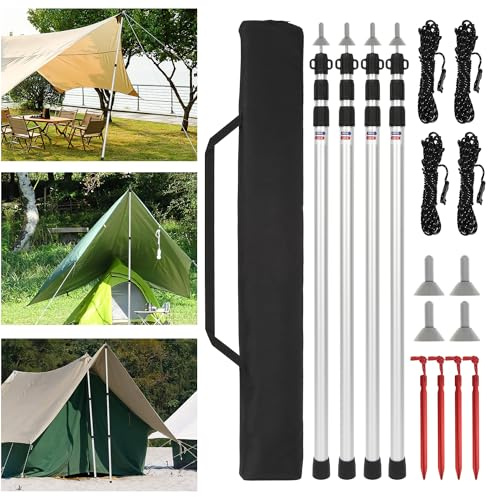 Vkechh Zeltstangen 8er-Set, Zeltstangen Alu Verstellbares von 87.5cm bis 234.5cm,Zeltstangen Teleskop für Camping,Zeltstange mit 3 Segmenten,Teleskopstange für Zelte Tarp mit Aufbewahrungstasche