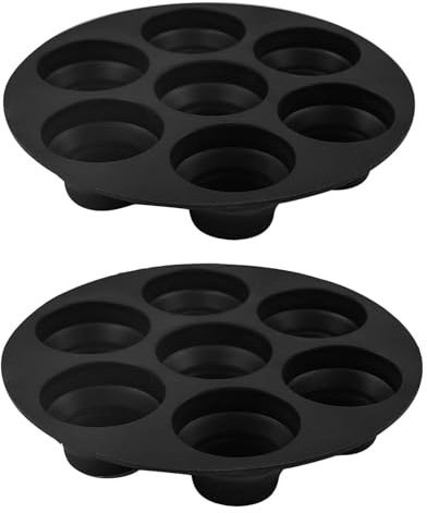 YFHUVB 2pcs Silicone Muffin Pans, Cupcake Tray, Silicone 7 Cup Bread Muffin Tray Round Non Stick Mold Air Fryer Cake Mold Muffin Cake Cup Silicone Mold for Cupcake Pudding Baking(Black)