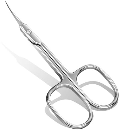 Lermende Cuticle Scissors with Curved Sharp Tip, Portable Small Scissors Professional Cuticle Cutter, Multi-Purpose Russian Manicure Cuticle Trimmer for Eyebrow, Nail, Eyelash, Beards (Silver)