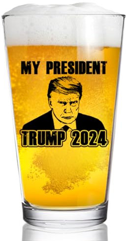 DU VINO My President Trump 2024- Beer Pint Glass 16oz- Great Gift for Dad, Mom, GOP, Conservative, Political Collector- USA MADE!