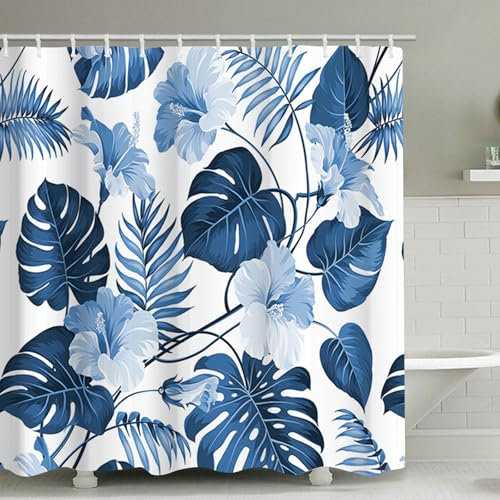 FAIRYGATE Bathroom Curtains Stoff Wasserdicht Duschvorhang Blau Antischimmel Textil Anti Schimmel Wasserdicht Waschbar Badvorhang aus Polyester Stoff 180x180cm mit 12 Duschvorhangringen B8011