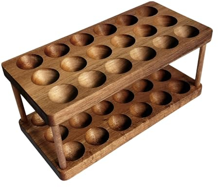 Porte-œufs en bois à double couche – Étagère de rangement à 2 niveaux, organisateur de décoration rustique pour économiser de l'espace pour l'organisation de la cuisine, 36 capacités