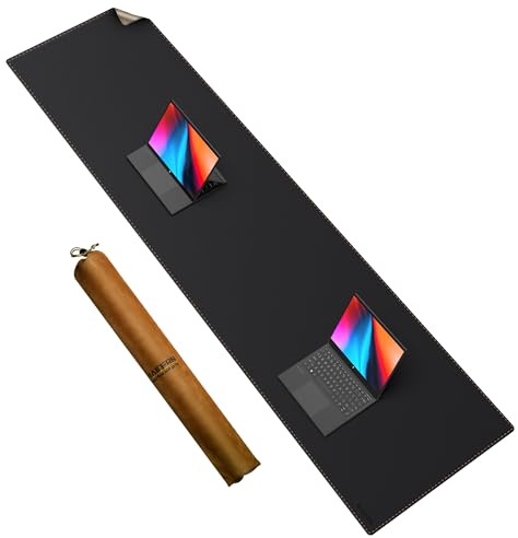 MAIDERN Schreibtischunterlage Kork & Leder 190 x 50cm, Doppelseitiges Schreibtischunterlage filz, Groß Mauspad xxl, Wasserdichte Schreibunterlage papier, Büro und Zuhause Tischunterlage (schwarz)