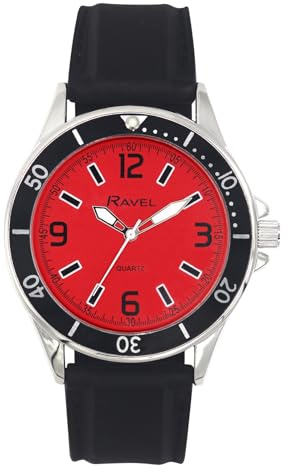 Ravel - Orologio Sportivo da Uomo con Cinturino in Silicone e Ghiera Nera su Cassa Color Argento - Analogico al Quarzo - RS002