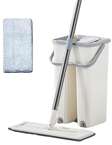 Set di e secchio per pavimenti piatti, multifunzione e secchio con strizzatore, per uso domestico, asciutto e bagnato, set di e secchio per una pulizia profonda
