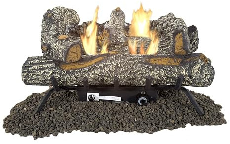 Comfort Glow 24 Vent Free Gas Log Set, Dual Fuel, 30,000 BTU with Adjustable Thermostat Knob, Heats Up to 1,000 Sq Ft Area, Black Forest Logs - GLD2460T