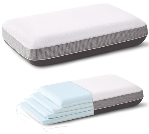 PAROLL Adjustable Pillow Ultra Thin Flat for Sleeping Memory Foam Layer Low Profile Slim Pillow for Stomach, Back, Side Sleepers