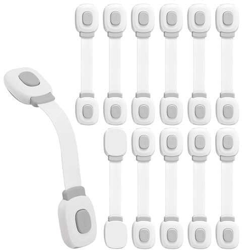 BillyBath Chiusure di Sicurezza per Bambini 12 Pezzi, Blocca Cassetti Credenza Frigo Toilette, Nessun Trapano Necessarioc, grigio