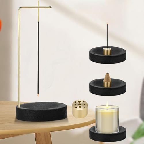 Norhogo 2-in-1 Räucherstäbchenhalter, räucherstäbchen Halter, Incense Holder, Holzimitat Rund Basis Räucherstäbchen Halterung, für Yoga, Arbeitspausen, Home, Meditation, Studie, Schlafzimmer, Schwarz