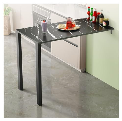 WLCNYL An der Wand montierter Esstisch aus Holz, an der Wand montierter Klapptisch mit Metallbeinen, Kleiner Küchen-Esstisch, große Tischplatte, klappbarer Wandtisch, abgerundete Ecken, ausziehbare