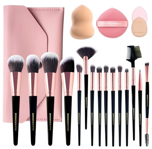 Make-up-Pinsel, 15-teilig, professionelles Make-up-Pinsel-Set, Make-up-Pinsel mit Wimpernkamm, weiche Make-up-Pinsel, Lidschatten-Pinsel mit Aufbewahrungstasche und 5 Schönheitseiern