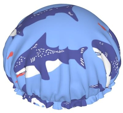 Hai-Duschhaube für Damen, wiederverwendbar, wasserdicht, zum Baden, zur Hautpflege und zu Hause