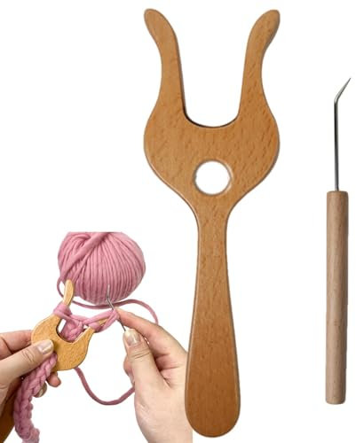 Strickgabel – Geflochtene Strickgabel, Webereiwerkzeuge aus Holz | Holzhäkeln Strickwerkzeug, Gabelhaken, Projektwerkzeuge zur Herstellung von Kordeln, Häkel-Liebhaber, Cro