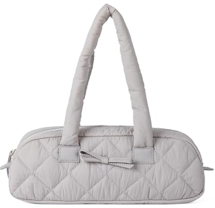 Morain Élégant sac à bandoulière pour les navetteurs d'automne avec nœud, doux, matelassé, motif à carreaux, style pain, sac à main, rembourrage matelassé, gris, 9.36x8.2932in
