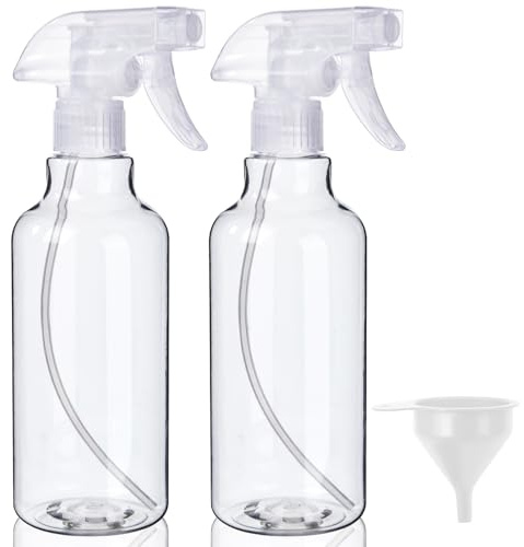 Plastic Spray Bottles (2-Pack, 16.9 Oz) Heavy Duty Spraying, Mist & Stream, Empty Water Sprayer Bottle for Cleaning Solutions, Essential Oils, Hair, Plants, BBQ, Dog Cat Behavior Correction (Clear)