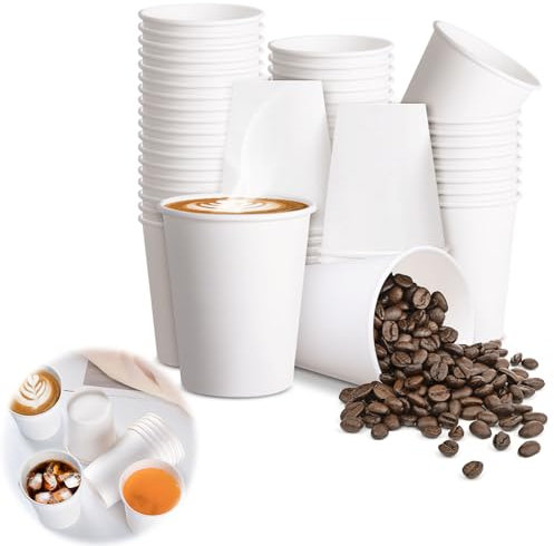 Lot de 100 tasses à café jetables de 355 ml, sans fuite, de qualité alimentaire, tasses à café en papier blanc de 355 ml, gobelets en papier blanc pour boissons froides et chaudes