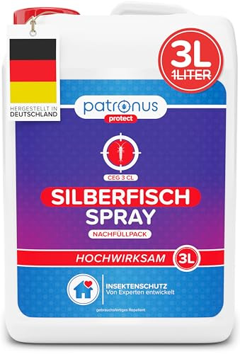 Patronus Silberfisch-Spray mit hocheffektiver Sofortwirkung [3 Liter] | Mittel gegen Silberfische & Papierfische, hochwirksame Alternative zu Silberfisch-Köderdose & Falle, mit dezentem Zitrusduft