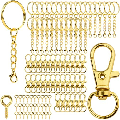 150 Stk Schlüsselringe Set Mit Kette - Key Chains Schlüsselanhänger Zubehör für DIY Schmuckherstellung Basteln Selber Machen in Gold
