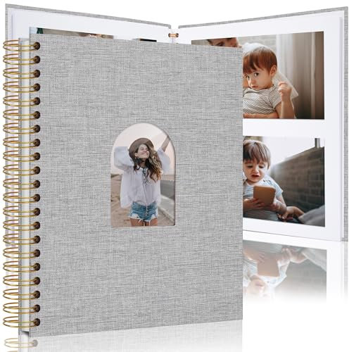 Vienrose DIY Scrapbook Album 20 x 28 cm Linen Arch Window Photo Album 40 Blank Pages Scrap Book Photo Albums for Wedding Baby Shower, Grey