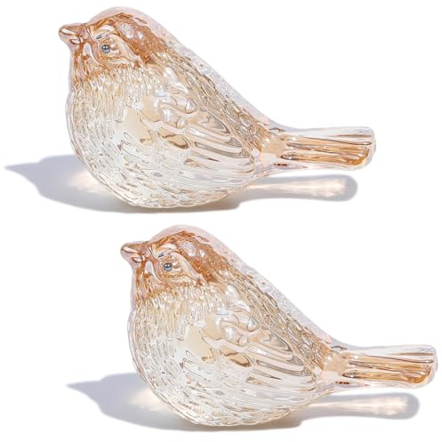 Arikyrist 2 PCS Crystal Golden Birds Figurine Gift for Women Table Ornament | 2 PCS Crystal Golden Birds Figurine Glass Animal Collectible Presents on Valentine's Christmas Paperweight Home Ornaments