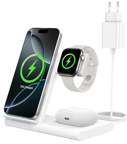 Station de Charge sans Fil 3 en 1 pour iPhone 17/16/15/14/13/12/11 Pro/Max/Plus, Chargeur Rapide à Induction pour Apple Watch Ultra 3/11/10/9/8/7/6/SE 3/5, Support de Charge pour AirPods 2/3/4/Pro 3