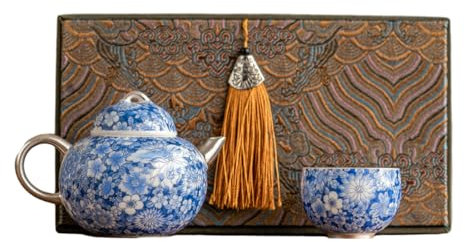 Juego de té plateado personalizado minimalista chino, juego de té creativo de porcelana azul y blanca, una olla y una taza [caja]