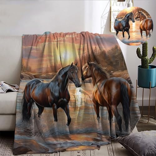 Decke pferdemotiv 150x200cm Sanft Flanell Flauschig und Warme,3D Pferdemuster Wohndecke als Sofadecke Couchdecke Tagesdecke (C, 150x200cm)