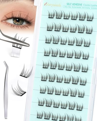 Obeyalash Cils Auto Adhésifs Pré-Collés Grappes de Cils Sans Colle Kit DIY pour l'Extension Naturel avec Pincettes (MJL)