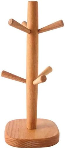 Portabicchieri in faggio con 6 rami - Robusto supporto sospeso for l'organizzazione della cucina, resistente organizer in legno for tazze e bicchieri con base spessa, design salvaspazio, finitura natu