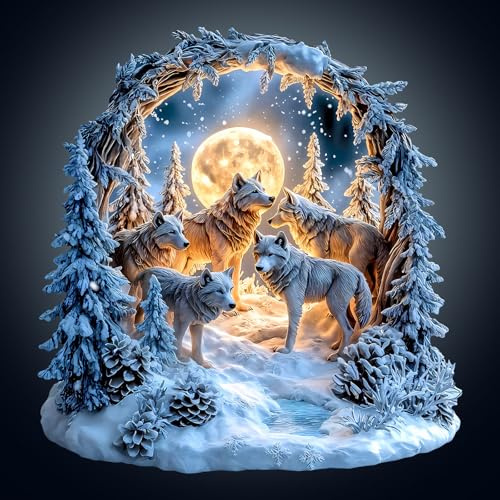 Wooden Puzzles for Adults, 34x32.3cm Snowy Wolf Wooden Jigsaw Puzzles | Unusual Animal Shape 260 Pcs Wood Puzzle, Ideal for Family Games, Birthday Gifts & Home Decor