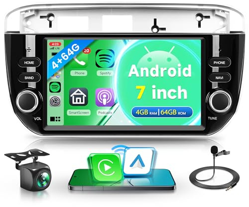 4G 64G Android Car Stereo for Fiat Punto 2010-2016 Linea 2012-2015 with Carplay Android Auto, Rimoody 7 Inch Touch Screen Car Radio with GPS Navigation Bluetooth FM RDS WiFi Backup Camera