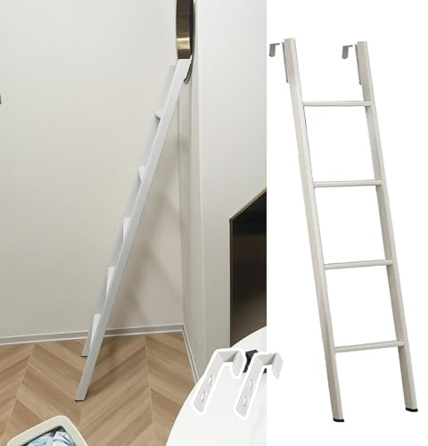 Scala per Letto a Castello da 45/50/55/59/63 per soppalco, Scala salvaspazio in Metallo per Camper, Scala per roulotte, scaletta per Letto a gradini Bianca (140 cm/55)