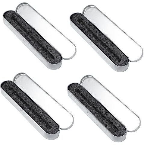 PACKOVE 4 Pcs Metal Square Pen Boxes with Foam Lining Portable Tin Pencil Cases Water Resistant for Student Desk Use