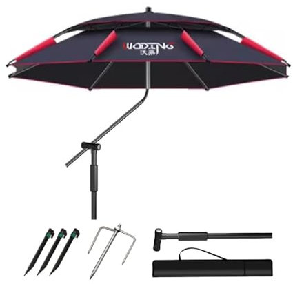 MACAGGTNTU Grande Ombrellone da Spiaggia 200/220/240/260cm Ombrellone da Pesca con Palo Inclinabile, Parasole da Spiaggia Regolabile, Girevole A 360°(Black,240cm/7.8ft)