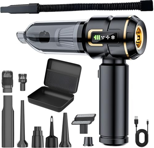 HOVIN Handstaubsauger Akku Kabellos - 23000pa Auto Staubsauger,Mini Staubsauger Für Auto,Pc,Haus,KüChe,Ritzen Und Ecken,Handsauger Akku Stark Saugend,Kann Als Luftpumpe u. Staubgebläse Dienen,6000mAh