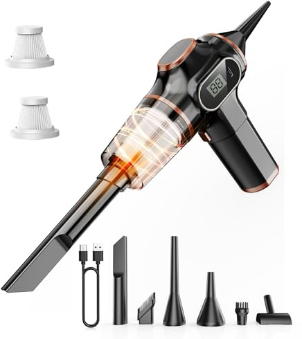 Aspirateur Portatif pour Voiture Sans Fil – Mini Aspirateur à Main à Haute Puissance avec Écran LCD et Multi-Buse, Aspirateur à Main pour Voiture, Maison, Bureau, Canapé, Poils d’Animaux et Clavier