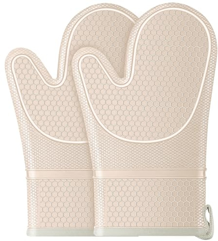 Oven Mitts, Anti-Slip Silicone Oven Gloves, Up to 500℉ for Kitchen Cooking | Oven Gloves Heat Resistant, Silicone Oven Mitts, Oven glove for Home Ovens, Charcoal Grills, Campfire Cooking