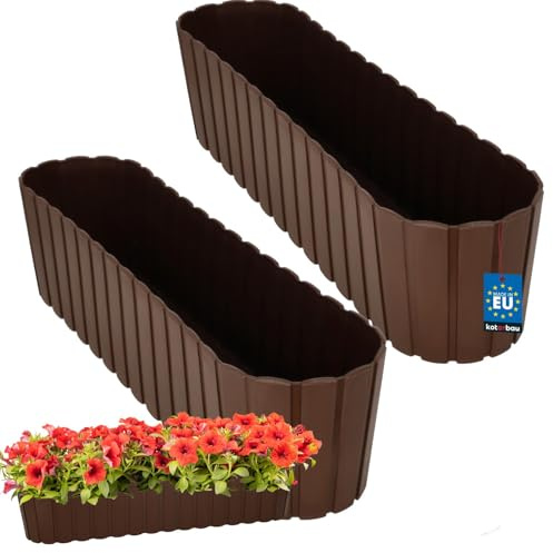 KOTARBAU® 2uds. Maceta - Jardineras Exterior - Macetero - Plástico - 60 x 14 x 13 cm - Marrón - Maceta Rectangular - Jardinera Balcón - Macetero Grande - Decoración Rústica