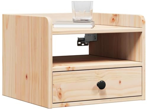 vidaXL Mesa de Noche para Colgar en la Pared, Color Marrón, Hecha de Madera de Pino Sólido. Ideal para Ahorrar Espacio. Medidas: 38 x 36 x 29.5 cm. Tiene 1 Cajón y un Estante. Diseño Tradicional per