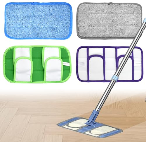 Huucozn 4 Pezzi Panno Mocio Panno di Ricambio per Mocio 29×15 cm Panni Mop in Microfibra per Bagnati e Asciutti Pad Lavabili Microfibra Riutilizzabili per la Maggior Parte dei Tipi di Pavimento