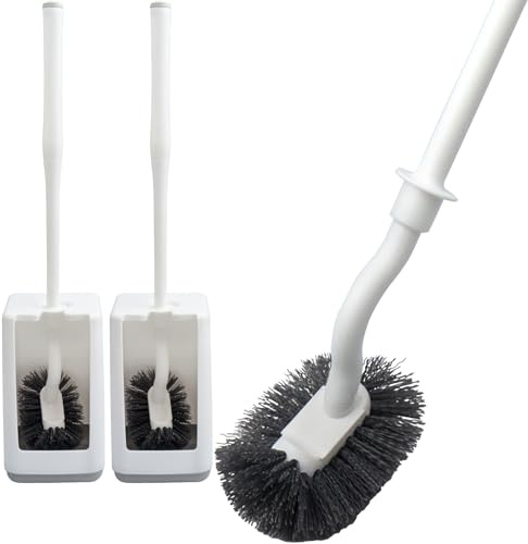 LHNNDM Scopino per WC con supporto, design curvo, scopino per WC con detergente per bordi, manico lungo e setole resistenti per la pulizia del bagno (2)