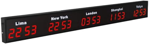 Orologio mondiale digitale a LED, fuso orario 3/4/5 città, orologio mondiale da parete con fuso orario per hotel, aziende multinazionali, ufficio/casa/soggiorno/scuola, rosso-3 città, rosso, 5 città