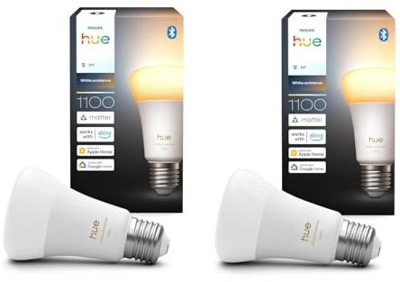 Philips Hue Bundle – 2X White Ambiance 1100 A60 E27 Smart Lampen | Dimmbare LED, warmes bis kaltes Licht, App- und Sprachsteuerung, funktioniert mit Alexa, Google Home und Apple HomeKit