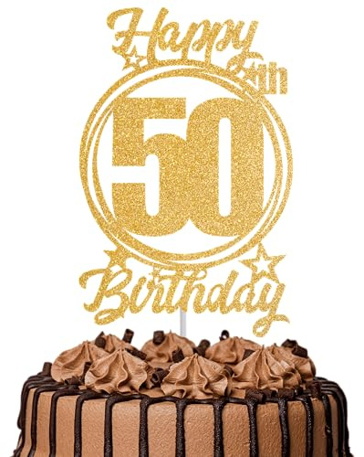 1Pc Happy 50th Birthday Cake Topper – Gold Glitter “Cheers to 50 Years” Decoration | 50 & Fabulous Cake Topper for Women Men | Birthday Party or Anniversary Cake Decor Supplies