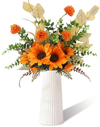 CYIOU 5 Pièces Tournesol Artificiel DIY Fleurs Séchées Fausse Bouquet Fleurs Artificielles Deco Haut de Gamme Déco Automne pour Mariage Fête Salon ou Décoration de Table