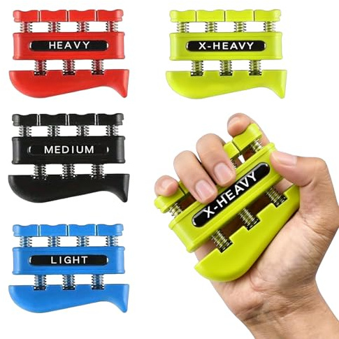 4 Stück Handtrainer Fingertrainer mit 4 Intensitätsstufen, Fingerübungswerkzeug für Musiker Gitarre, Klettern und Physiotherapie